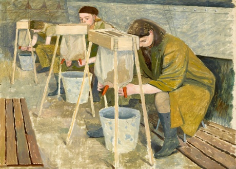 Milking Practice with Artificial Udders, 1940, by Evelyn Dunbar.