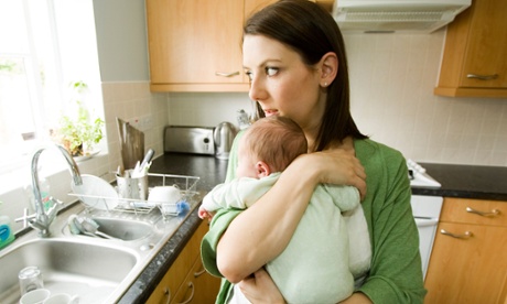 young mother holding baby