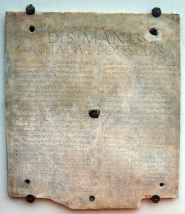 The tombstone text revealing the life of Allia Potestas.