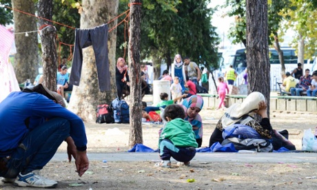 Refugees in Belgrade city park
