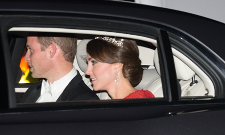 Prince William, Duke of Cambridge and his wife Catherine, Duchess of Cambridge, arrive for a state banquet to honour the state visit by China's President, Xi Jinping.