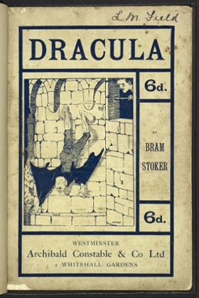 The cover of Dracula by Bram Stoker.