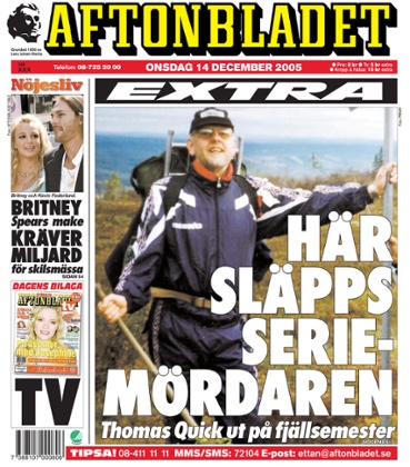 A Swedish newspaper reporting on the Thomas Quick case.