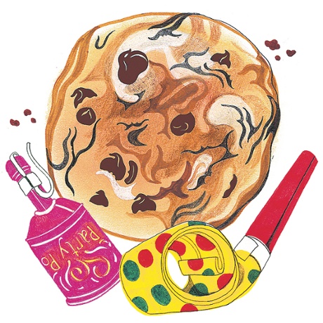 A peanut butter-cornflake cookie, illustrated.