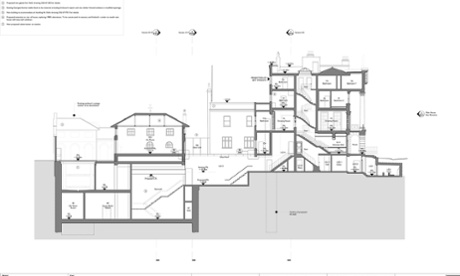 The plans for development works at artist Damien Hirst's house opposite Regent's Park, London.