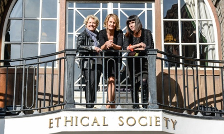 Sandi Toksvig, Sophie Walker and Catherine Mayer on the balcony at Conway Hall, London