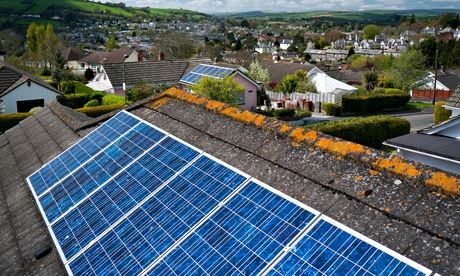 Solar panels on a roof in Totnes Devon UK