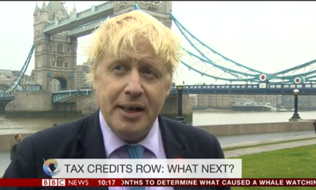 Boris Johnson commenting on the tax credit defeats this morning