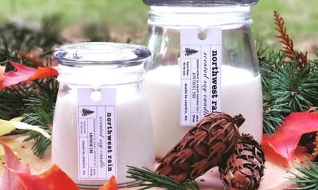 candles jars pine cones autumn leaves