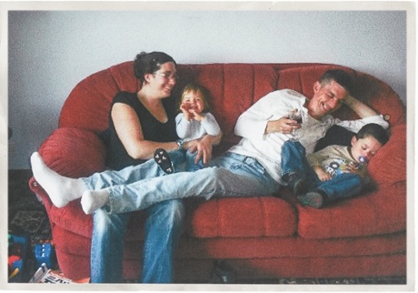 Photograph of Rachel Murphy with her husband, Lance Corporal John Murphy, and their children