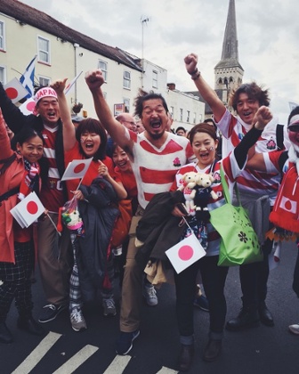 Japan fans in Gloucester ahead of Japan - Scotland game
