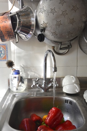Rachel Roddy' s kitchen sink: ‘a place to throw, plonk, photograph, wash, chop and prep’.
