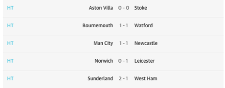 Premier League half-time scores