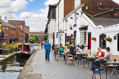 Canalside eating in central Birmingham.