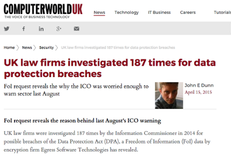 Computer World UK: 'UK law firms investigated 187 times for data protection breaches'
