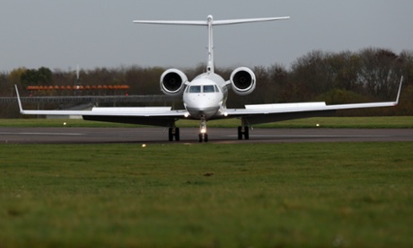 A plane carrying Shaker Aamer, the last UK Guantanamo Bay detainee to be released, arrives at Biggin Hill airport, Kent, 30 October