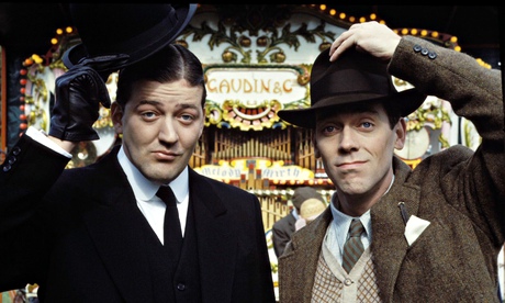 On the left, Stephen Fry as Jeeves, butler to Bertie Wooster, played by Hugh Laurie.