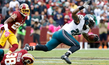 Philadelphia Eagles running back Ryan Mathews gets tripped up in the midst of their 23-20 loss to Washington.