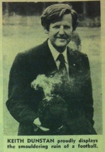 Keith Dunstan burns a football in 1967