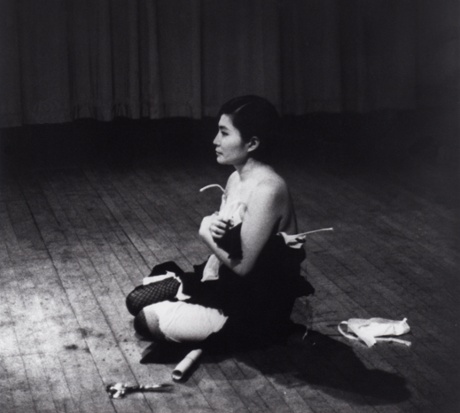 Cut Piece, 1965, performed by Yoko Ono at Carnegie Recital Hall.