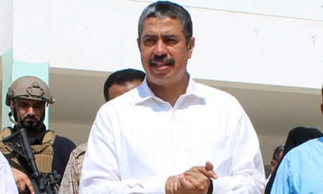 Khaled Bahah visiting a school in Aden on 5 October before the attack.