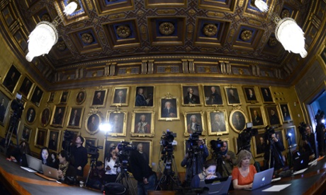 A view of reporters as they waited for the announcement.