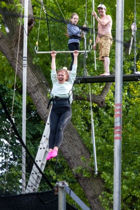 Arghhhh!!! ... Bella Mackie gets to grips with the trapeze.