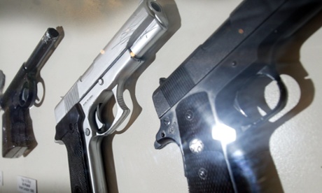 DON McPHEE 1 - Replica guns and air pistols confiscated from secondary school boys, on display at Dean Clough Galleries, Halifax.see Polly Curtis HOME NEWS copy