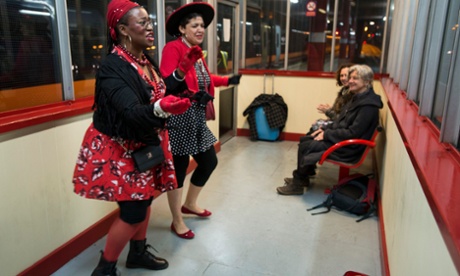 The Mel and Kim tribute … in the station waiting room. Flo Wilson as Anj (left) and Jane Steele as Bev in Brief Encounters at the Bradford Interchange.