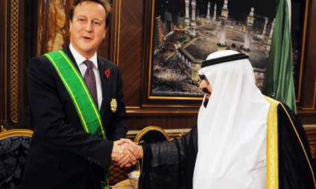 Prime Minister David Cameron receives the King Abdullah Decoration One from King Abdullah of Saudi Arabia in Jeddah, November 6, 2012.