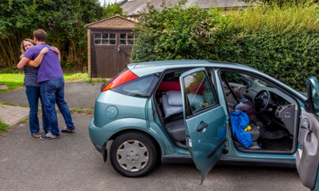 young man hugging parent leaving home