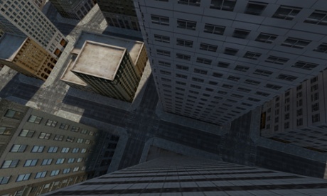 Screenshot from the virtual city that Elizabeth Day flew around in.