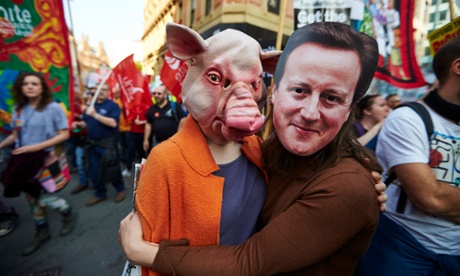 Anti-austerity protesters outside Tory conference in Manchester