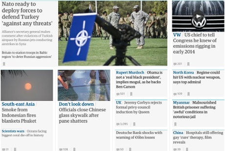 headlines on international homepage