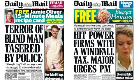 The Mail also featured The Great British Bake Off final on the front page in 2012 and 2013