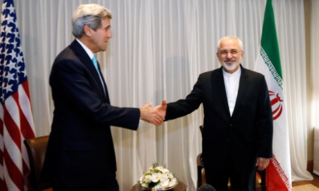 US secretary of state John Kerry shakes hands with Iranian foreign minister Mohammad Javad Zarif.