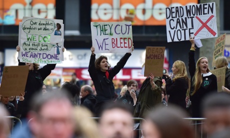 Doing the rights thing ... feminist protesters at this week's Suffragette premiere.