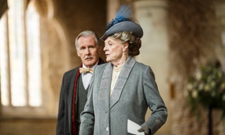 David Robb as Dr Clarkson, Maggie Smith as Violet, Dowager Countess of Grantham.