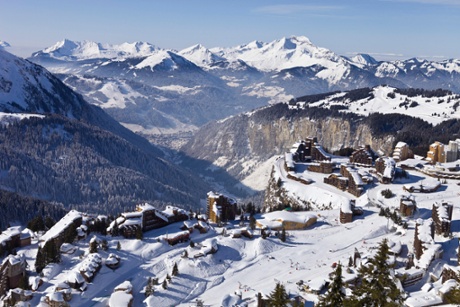 Avoriaz with a view of Morzine and the Roc d'Enfer.