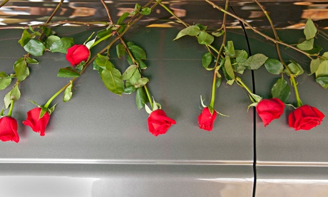 Red roses on a casket