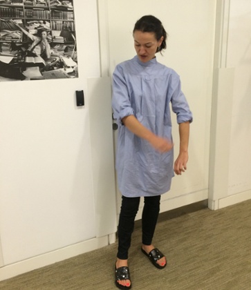 Lauren Cochrane wearing a back to front shirt.