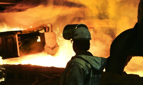 Workers at a steel mill in Germany. The country's exports are down as demand from China slows.