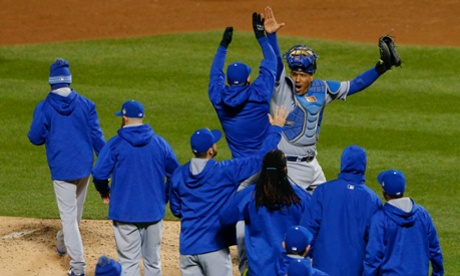The Kansas City Royals celebrate their comeback victory over the New York Mets in Game 4 of the World Series.