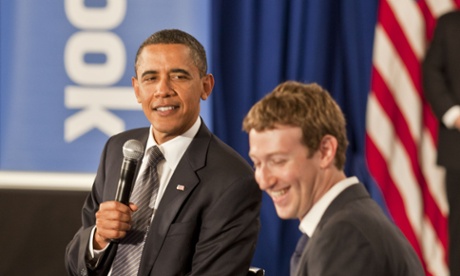 Barack Obama visits Facebook founder Mark Zuckerberg on the campaign trail in 2011