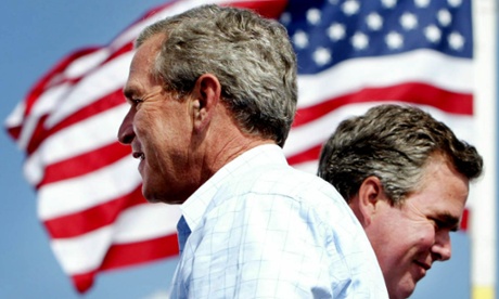 George Bush at a campaign rally with Jeb in 2004.