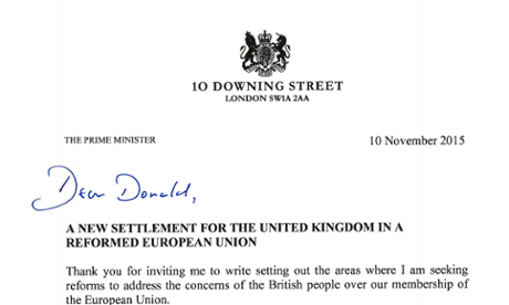 David Cameron's letter to Donald Tusk