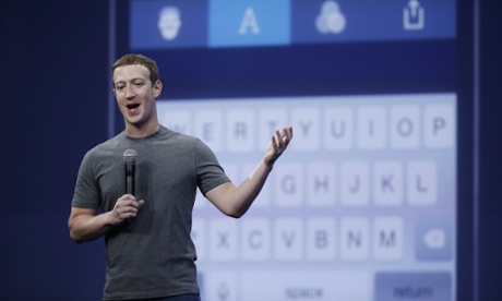 Mark Zuckerberg talks about the Messenger app during the Facebook F8 Developer Conference in San Francisco.