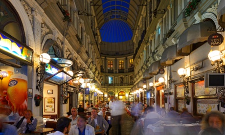 Diners at the restaurants in the Cicek Pasaji arcade, Istanbul, Turkey