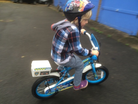 Jack tries out the Apollo Police Patrol bike.