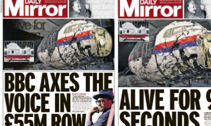How the Mirror changed splash between editions on 14 October. 